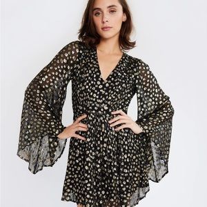 NWT Mille Goldie Dress XL Gold Dust Woman Bell Sleeve Party Mini Dress Black